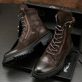 Retro Genuine Leather Motorcycle Mid-calf Boots - Men&