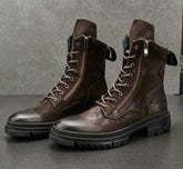 Retro Genuine Leather Motorcycle Mid-calf Boots - Men&