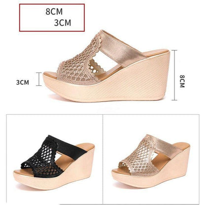 Rhinestone Cutout Platform Heels - Women&