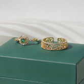 Ring Charm Jewelry Golden Color Temperament Emerald Rings Adjustable Design - Touchy Style