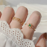 Ring Charm Jewelry Golden Color Temperament Emerald Rings Adjustable Design - Touchy Style