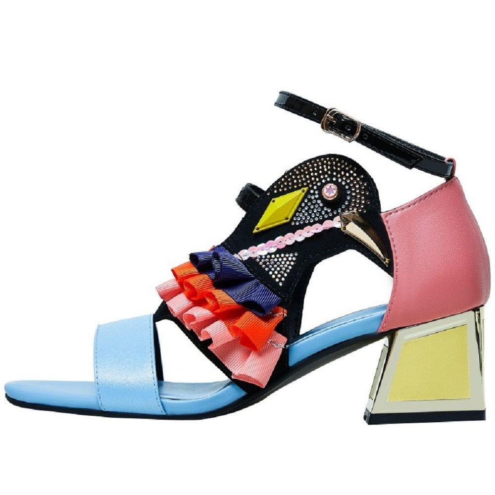 Ruffles Bird High Heel Sandals - Chunky Casual Shoes RX340 - Touchy Style