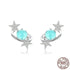 Silver Blue Planet with Star Stud Earring Charm Jewelry - Touchy Style .