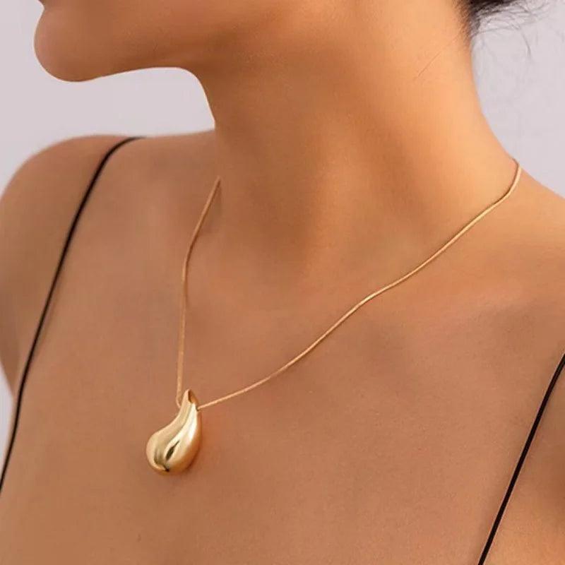 Simple Golden Pea Stainless Steel Short Necklace Charm Jewelry NCJT15 - Touchy Style