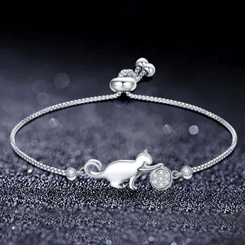 SL0062 Bracelet Charm Jewelry - Crystal Cat And Ball Pattern - Touchy Style