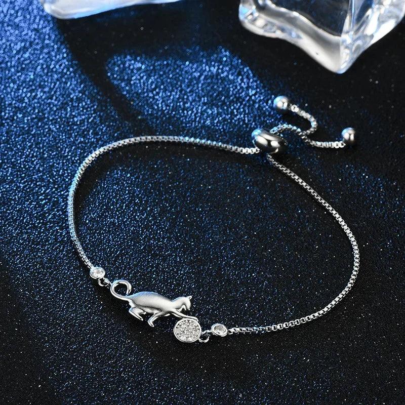 SL0062 Bracelet Charm Jewelry - Crystal Cat And Ball Pattern - Touchy Style