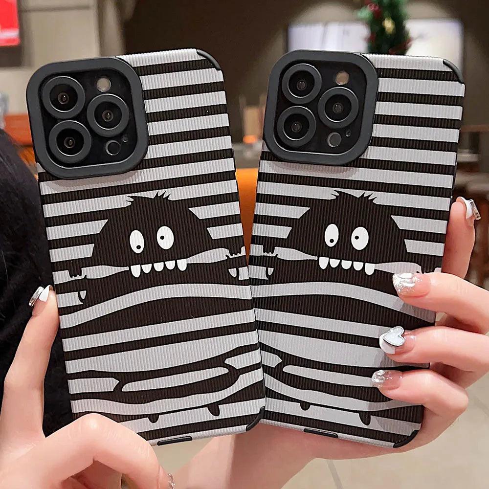 Sleek Black Monster: Cute Phone Case with Lens Soft Cover for iPhone 15, 14, 13, 12, 11 Pro, XS Max, X, XR, 6, S, 7, 8 Plus, and SE - Touchy Style .