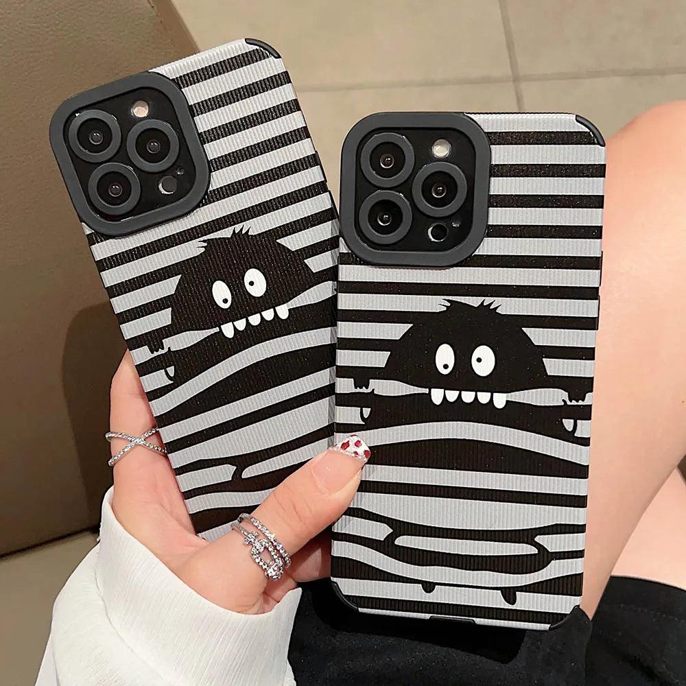 Sleek Black Monster: Cute Phone Case with Lens Soft Cover for iPhone 15, 14, 13, 12, 11 Pro, XS Max, X, XR, 6, S, 7, 8 Plus, and SE - Touchy Style