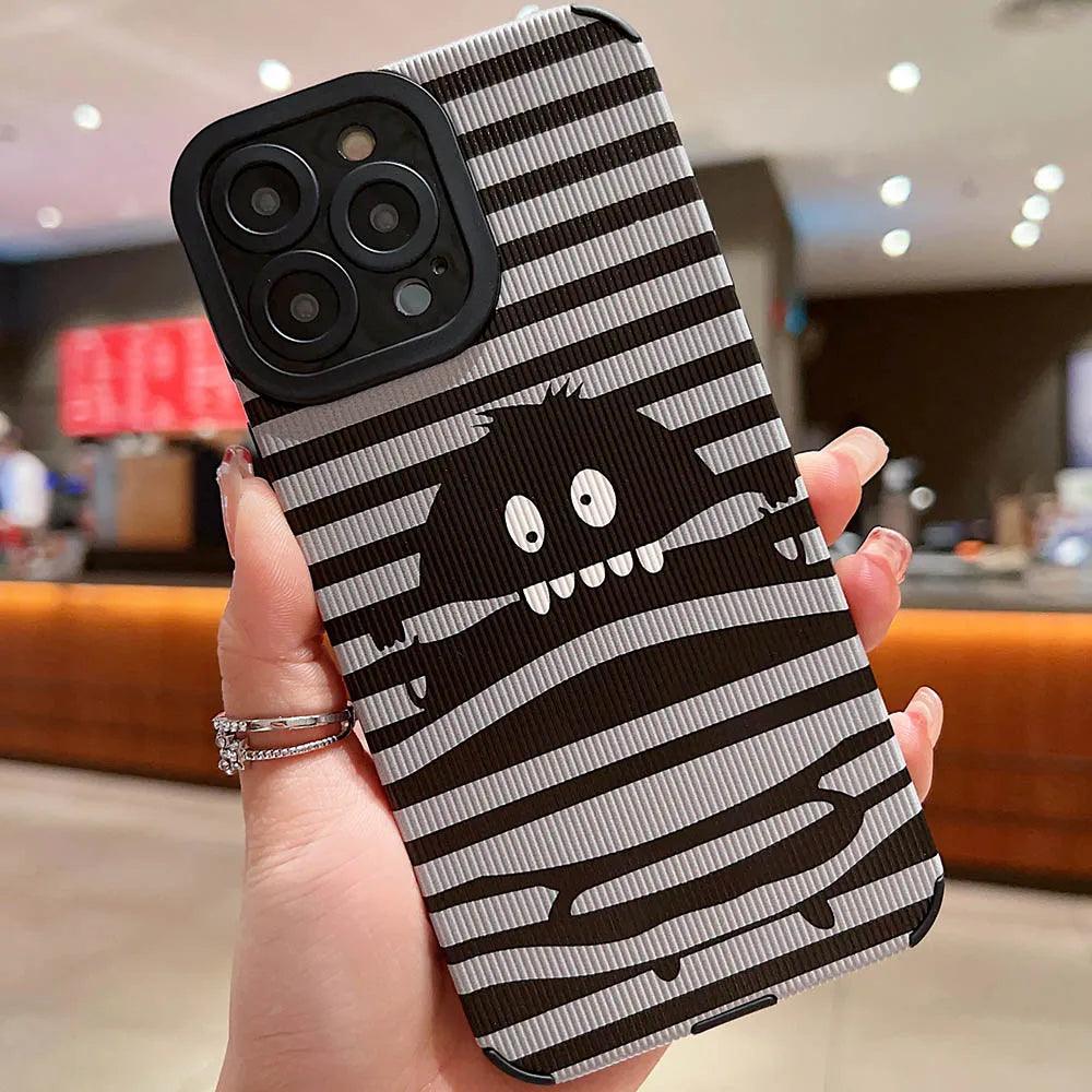 Sleek Black Monster: Cute Phone Case with Lens Soft Cover for iPhone 15, 14, 13, 12, 11 Pro, XS Max, X, XR, 6, S, 7, 8 Plus, and SE - Touchy Style