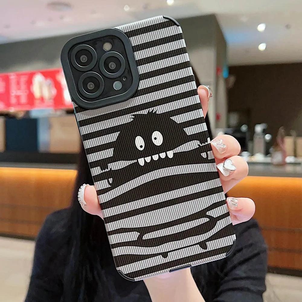 Sleek Black Monster: Cute Phone Case with Lens Soft Cover for iPhone 15, 14, 13, 12, 11 Pro, XS Max, X, XR, 6, S, 7, 8 Plus, and SE - Touchy Style