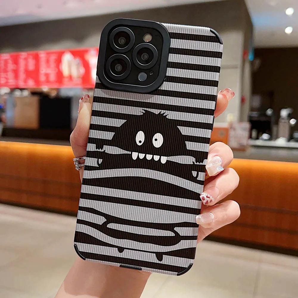 Sleek Black Monster: Cute Phone Case with Lens Soft Cover for iPhone 15, 14, 13, 12, 11 Pro, XS Max, X, XR, 6, S, 7, 8 Plus, and SE - Touchy Style