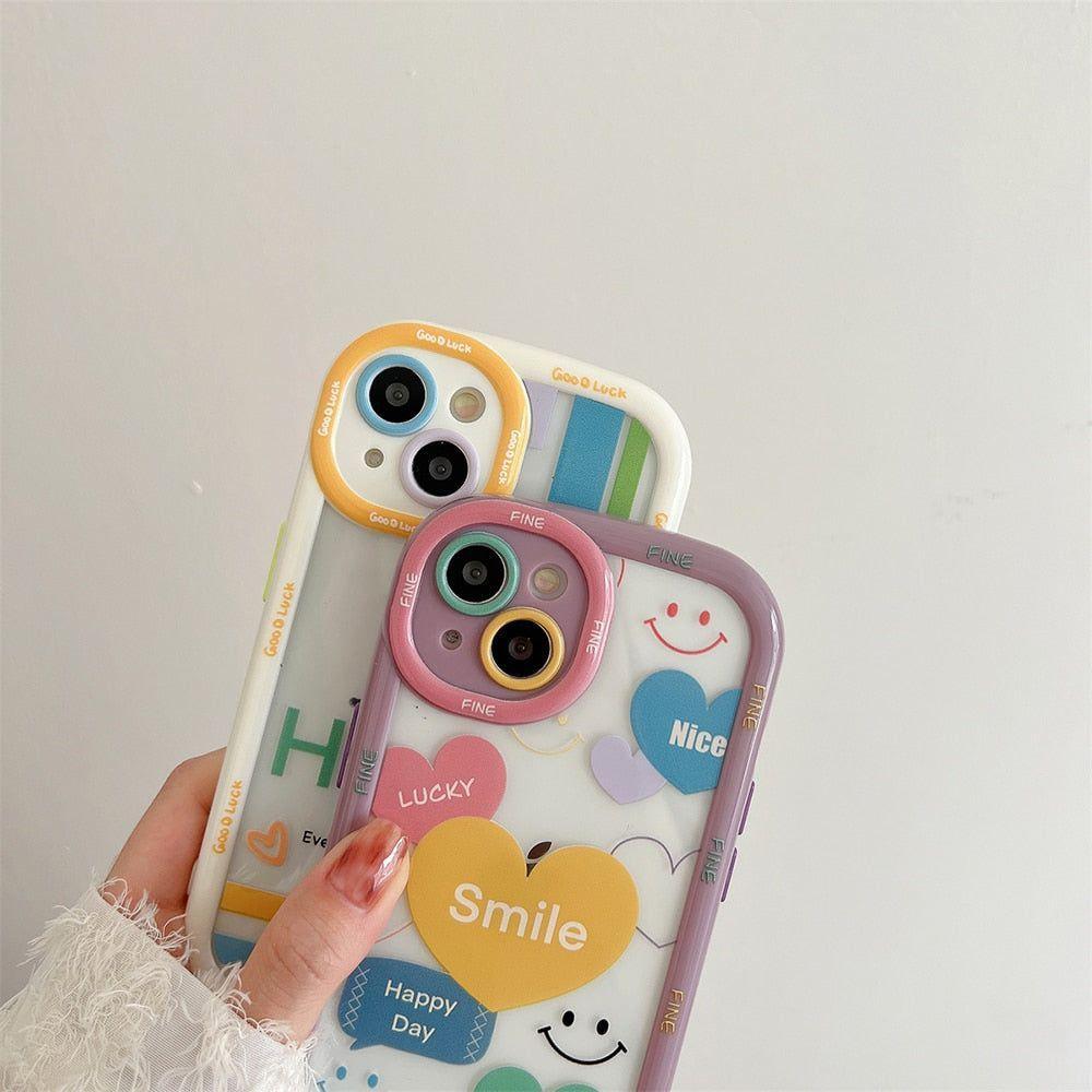 Smile Heart Letters Bumper Clear Cute Phone Cases For iPhone 14 13 12 11 Pro Max - Touchy Style