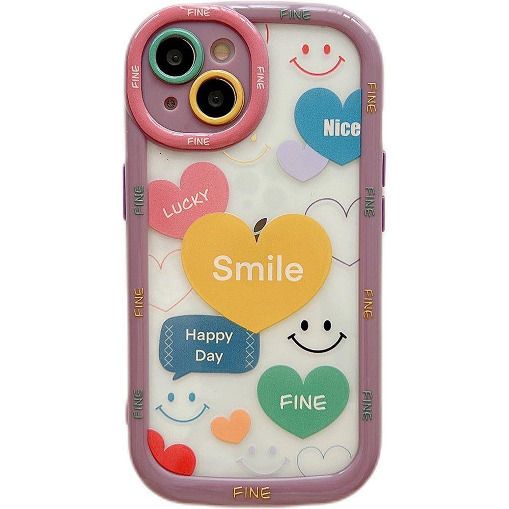 Smile Heart Letters Bumper Clear Cute Phone Cases For iPhone 14 13 12 11 Pro Max - Touchy Style