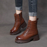 Solid Genuine Leather Ankle Boots - Women&