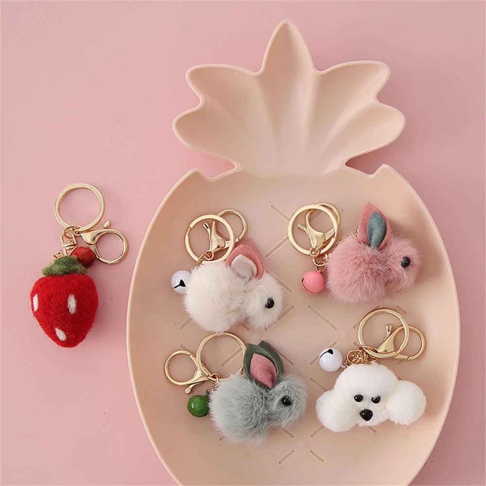 SP010 Unique Keychains - Plush Doll Strawberry, Rabbit, Teddy Pattern - Touchy Style