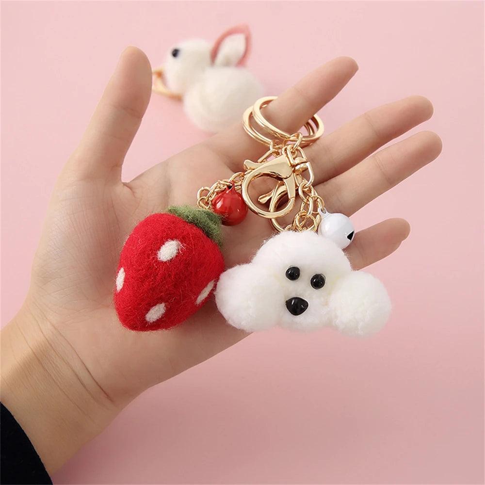 SP010 Unique Keychains - Plush Doll Strawberry, Rabbit, Teddy Pattern - Touchy Style