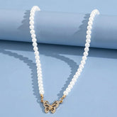 SP051 Pendant Necklace Charm Jewelry - Baroque Pearl Choker - Crystal Butterfly - Touchy Style