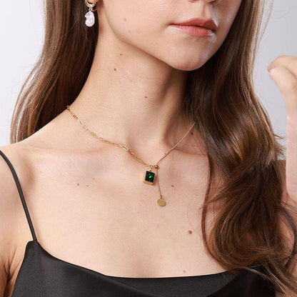 Stainless Steel Necklaces Charm Jewelry NCJSO3 Green Luxury Emerald - Touchy Style