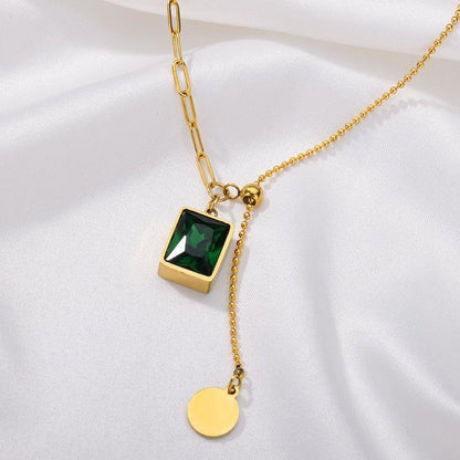 Stainless Steel Necklaces Charm Jewelry NCJSO3 Green Luxury Emerald - Touchy Style