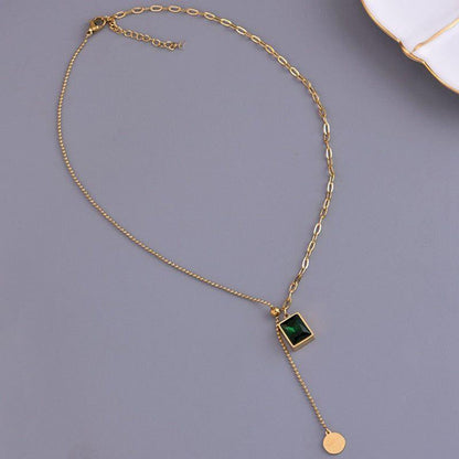 Stainless Steel Necklaces Charm Jewelry NCJSO3 Green Luxury Emerald - Touchy Style