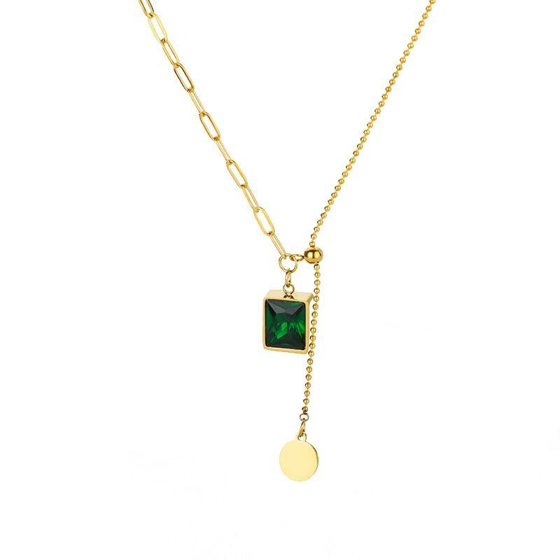 Stainless Steel Necklaces Charm Jewelry NCJSO3 Green Luxury Emerald - Touchy Style