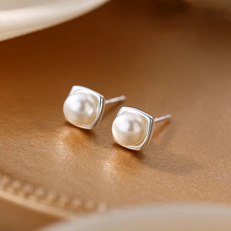 Stud Earrings Charm Jewelry - Classic Square Pearl - TSJ110 - Touchy Style