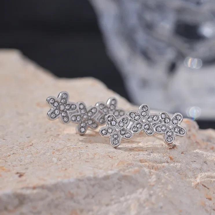 Stud Earrings Charm Jewelry - Cubic Flower - Stainless Steel - TSJ57 - Touchy Style