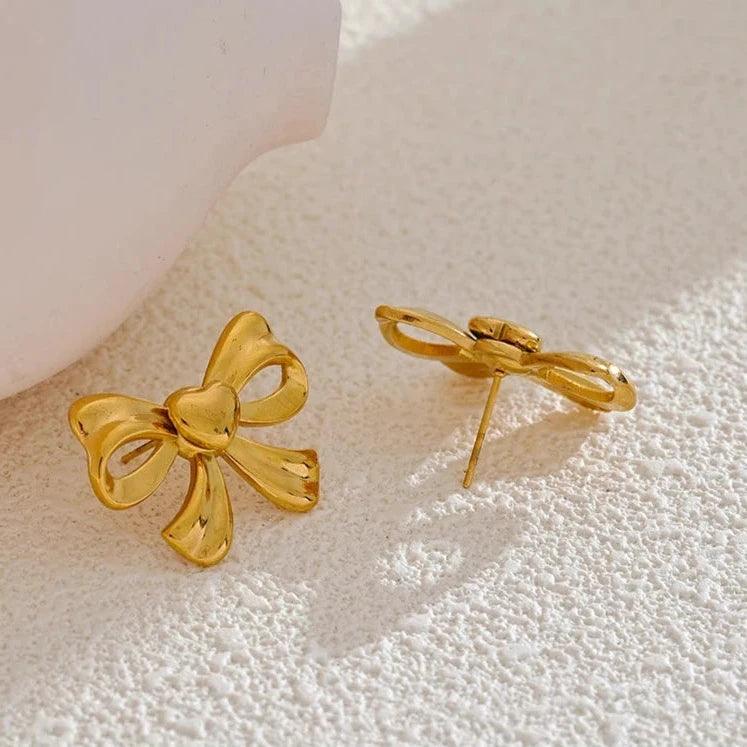 Stud Earrings Charm Jewelry - Golden Bowknot - Stainless Steel - YH3883A - Touchy Style