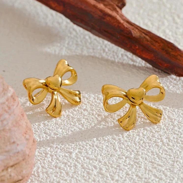 Stud Earrings Charm Jewelry - Golden Bowknot - Stainless Steel - YH3883A - Touchy Style