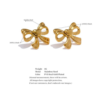 Stud Earrings Charm Jewelry - Golden Bowknot - Stainless Steel - YH3883A - Touchy Style