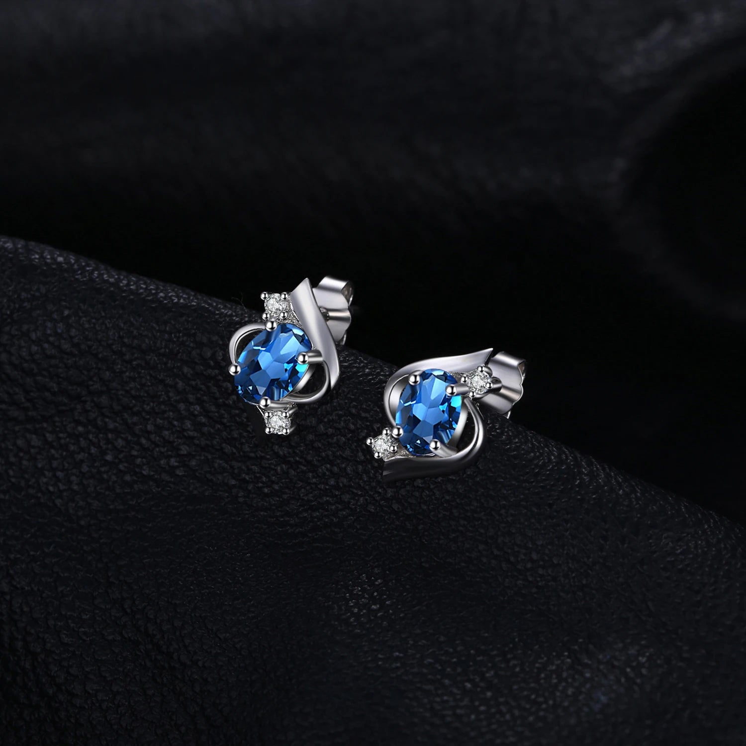 Stud Earrings Charm Jewelry - Natural Blue Topaz in 925 Sterling Silver - TSJ66 - Touchy Style