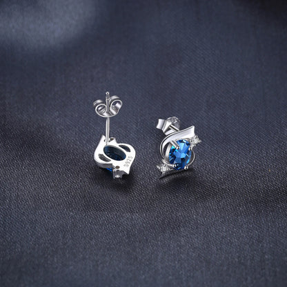 Stud Earrings Charm Jewelry - Natural Blue Topaz in 925 Sterling Silver - TSJ66 - Touchy Style