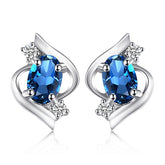 Stud Earrings Charm Jewelry - Natural Blue Topaz in 925 Sterling Silver - TSJ66 - Touchy Style