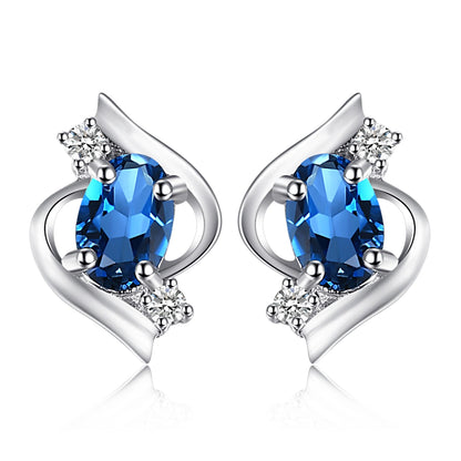 Stud Earrings Charm Jewelry - Natural Blue Topaz in 925 Sterling Silver - TSJ66 - Touchy Style