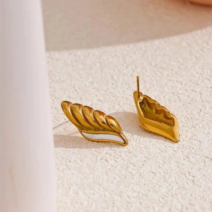 Stud Earrings Charm Jewelry - Natural Shell, Golden Wing - YH3593A - Touchy Style