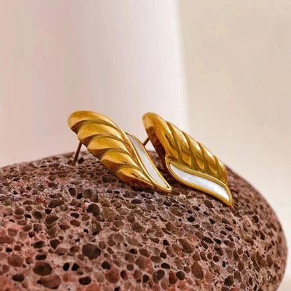 Stud Earrings Charm Jewelry - Natural Shell, Golden Wing - YH3593A - Touchy Style