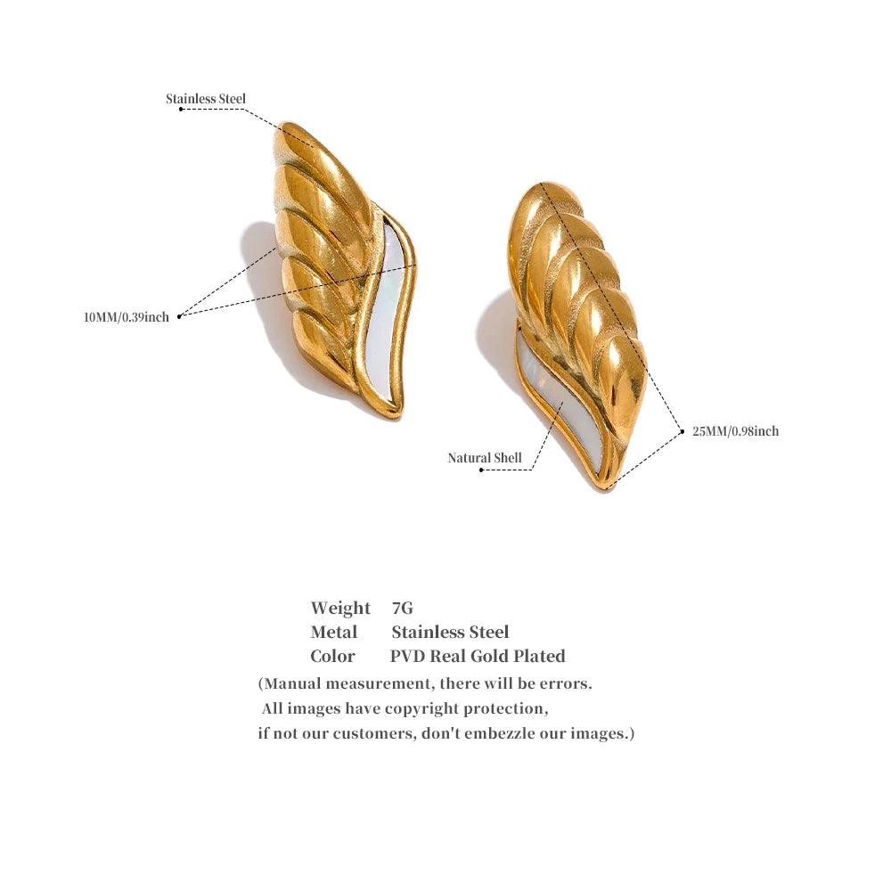 Stud Earrings Charm Jewelry - Natural Shell, Golden Wing - YH3593A - Touchy Style