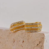 Stud Earrings Charm Jewelry - Shiny Cubic Zirconia - C Shape Stripe - YH3726A - Touchy Style