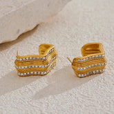 Stud Earrings Charm Jewelry - Shiny Cubic Zirconia - C Shape Stripe - YH3726A - Touchy Style