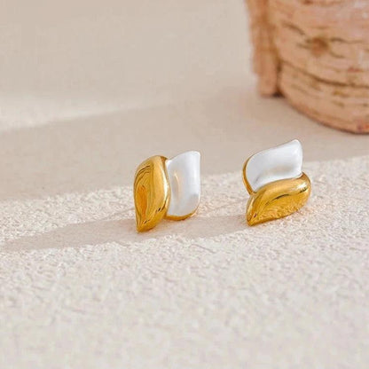 Stud Earrings Charm Jewelry - White Enamel, Stainless Steel - YH3727A - Touchy Style