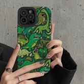 Stylish Cute Green Dinosaur Phone Case Cover for iPhone 14, 13, 12, 11 Pro Max, XR, X, XS, SE, 6, 6S, 7, 8 Plus - Touchy Style .