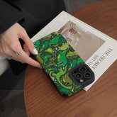 Stylish Cute Green Dinosaur Phone Case Cover for iPhone 14, 13, 12, 11 Pro Max, XR, X, XS, SE, 6, 6S, 7, 8 Plus - Touchy Style .