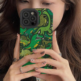 Stylish Cute Green Dinosaur Phone Case Cover for iPhone 14, 13, 12, 11 Pro Max, XR, X, XS, SE, 6, 6S, 7, 8 Plus - Touchy Style .