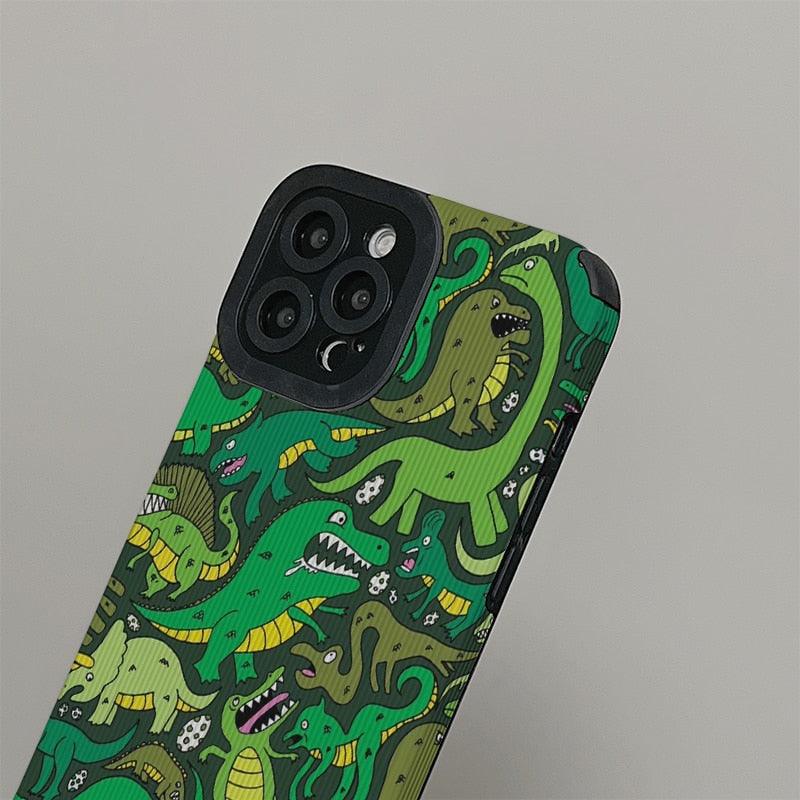 Stylish Cute Green Dinosaur Phone Case Cover for iPhone 14 13 12 11 Pro Max XR X XS SE 6 6S 7 8 Plus