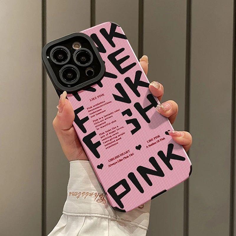 Stylish Pink Letter Pattern Cute Phone Case For iPhone 14, 13, 12 Pro, 11, XS Max, 7, 8 Plus, X, XR, SE - Touchy Style