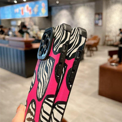 Stylish Pink White Heart Zebra Pattern Cute Phone Cases For iPhone 14, 13, 12 Pro, 11, XS Max, 7, 8 Plus, X, XR, SE - Touchy Style