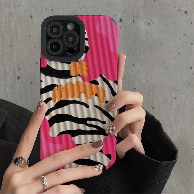 Stylish Pink Zebra Pattern Cute Phone Cases For iPhone SE, 7, 8 Plus, X, XR, 11, 12 Pro, 13, 14 XS Max - Touchy Style