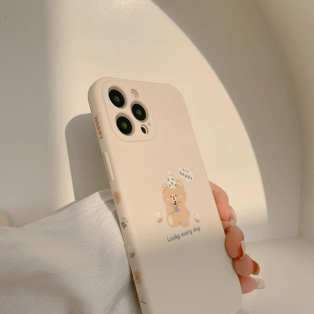 Sweet Bear Head Beige Cute Phone Cases For iPhone 14 13 12 11 Pro Max XS MAX XR 7 8 Plus X 7Plus - Touchy Style