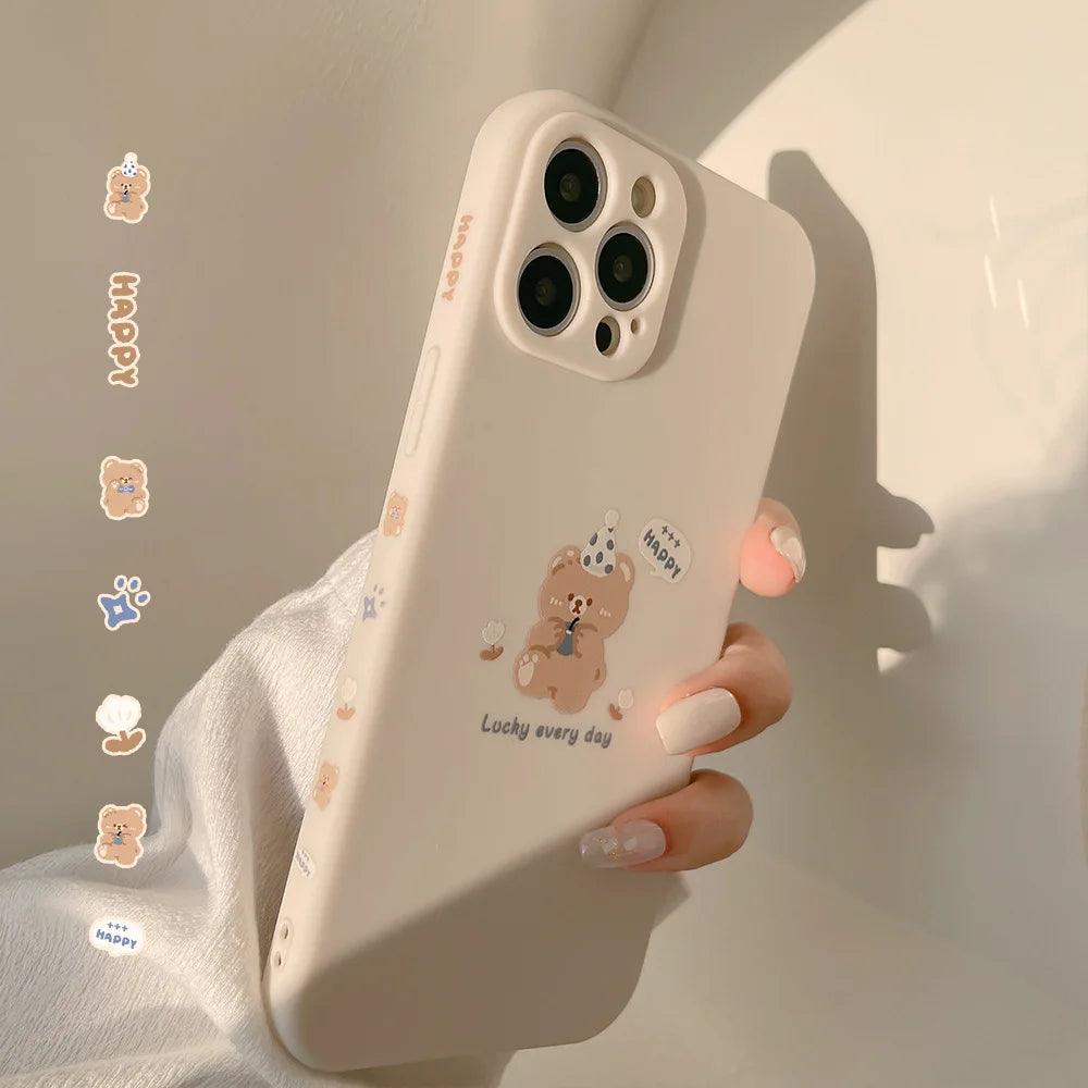 Sweet Bear Head Beige Cute Phone Cases For iPhone 14 13 12 11 Pro Max XS MAX XR 7 8 Plus X 7Plus - Touchy Style