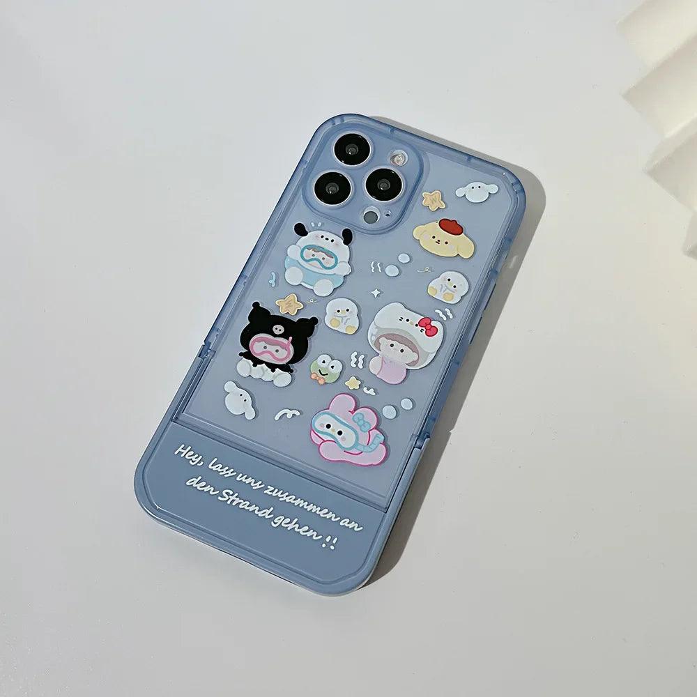 Transparent Blue Cute Phone Cases For iPhone 15 14 13 11 12 Pro Max XS XR X 7 8 Plus SE 2020 With Invisible Stand Holder - Touchy Style